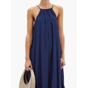 STAUD navy XS Ina Tiered Halterneck Muslin Maxi Dress